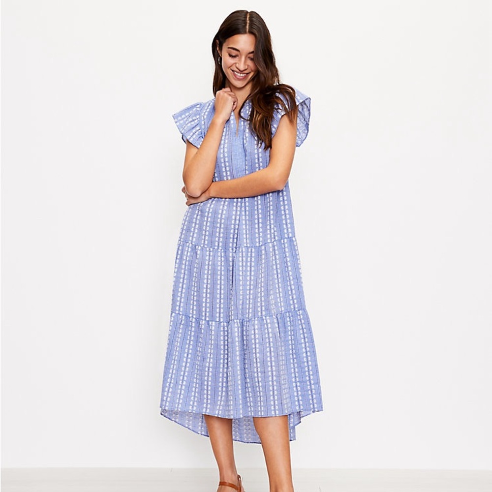 Loft Jacquard Tiered Flutter Sleeve Midi Dress sz XL